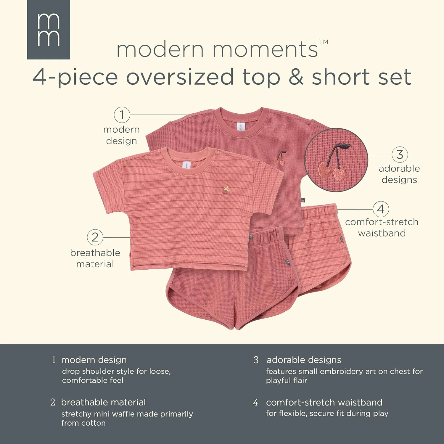 Modern Moments by Gerber Baby Girls 4-piece Set (2 Boxy Crop Tops & 2 Dolphin Shorts)