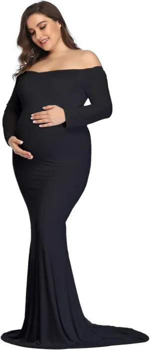 Mommy Jennie Long Sleeve Maternity Dress for Photoshoot Stretchy Pregnancy Fitted Gowns for Baby Shower