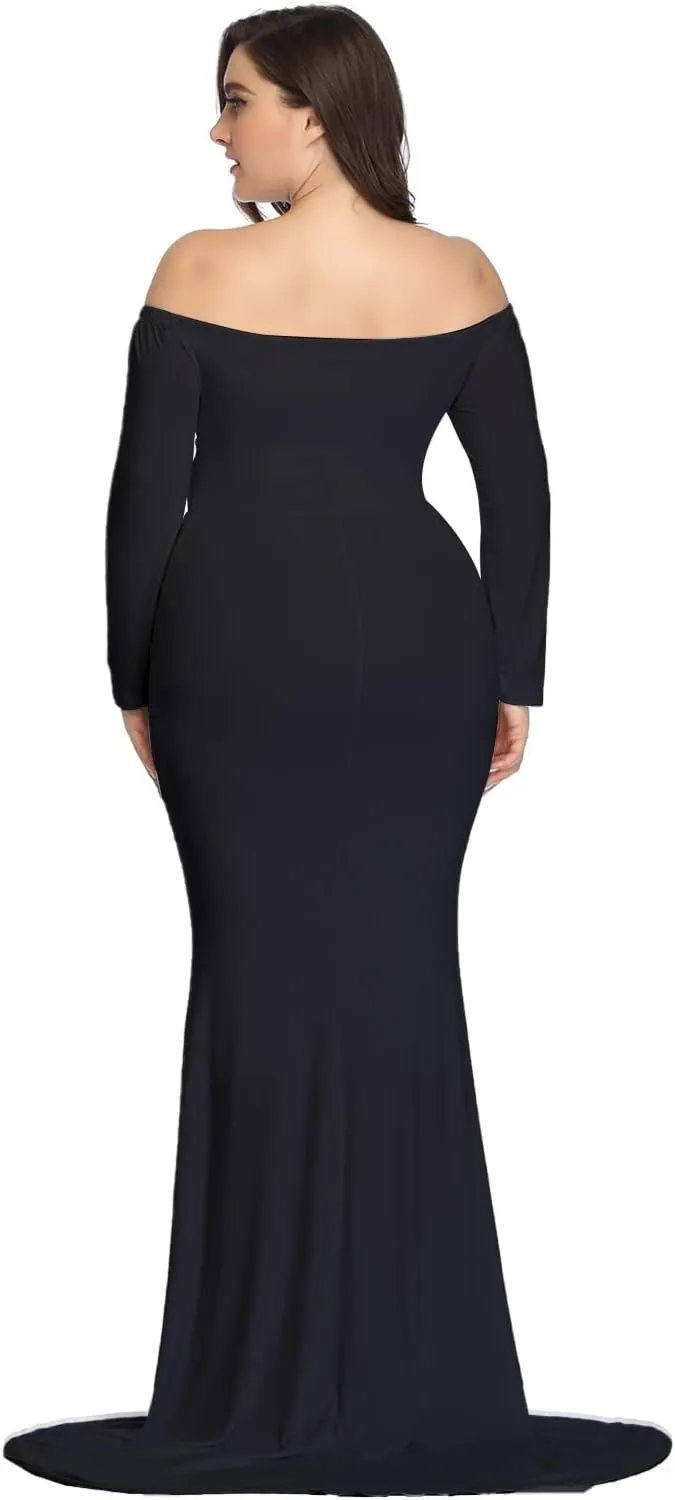 Mommy Jennie Long Sleeve Maternity Dress for Photoshoot Stretchy Pregnancy Fitted Gowns for Baby Shower