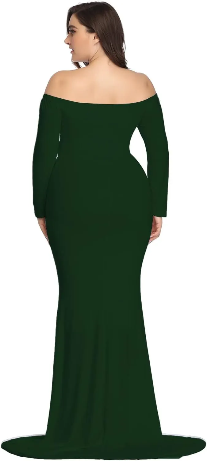Mommy Jennie Long Sleeve Maternity Dress for Photoshoot Stretchy Pregnancy Fitted Gowns for Baby Shower