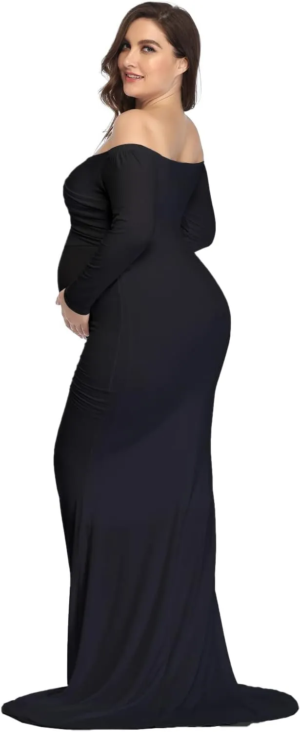 Mommy Jennie Long Sleeve Maternity Dress for Photoshoot Stretchy Pregnancy Fitted Gowns for Baby Shower