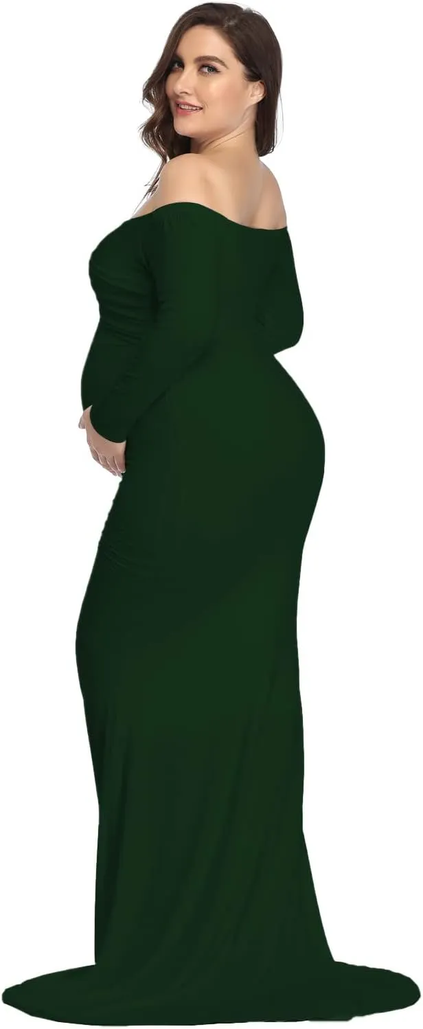 Mommy Jennie Long Sleeve Maternity Dress for Photoshoot Stretchy Pregnancy Fitted Gowns for Baby Shower