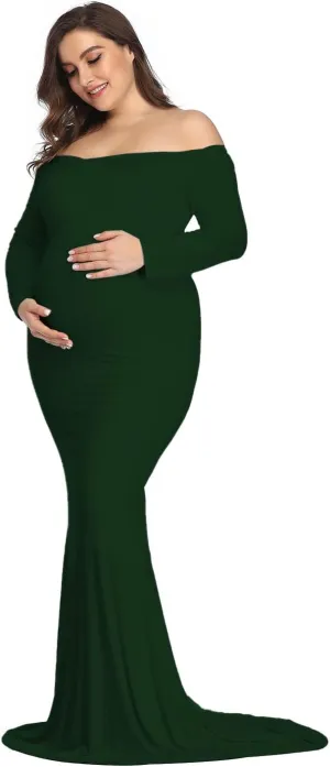 Mommy Jennie Long Sleeve Maternity Dress for Photoshoot Stretchy Pregnancy Fitted Gowns for Baby Shower
