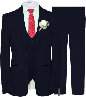 MoranX Men's Suits Slim Fit 3 Piece Wool Twill Formal Jacket Waistcoat Trousers Wedding Blazer Party