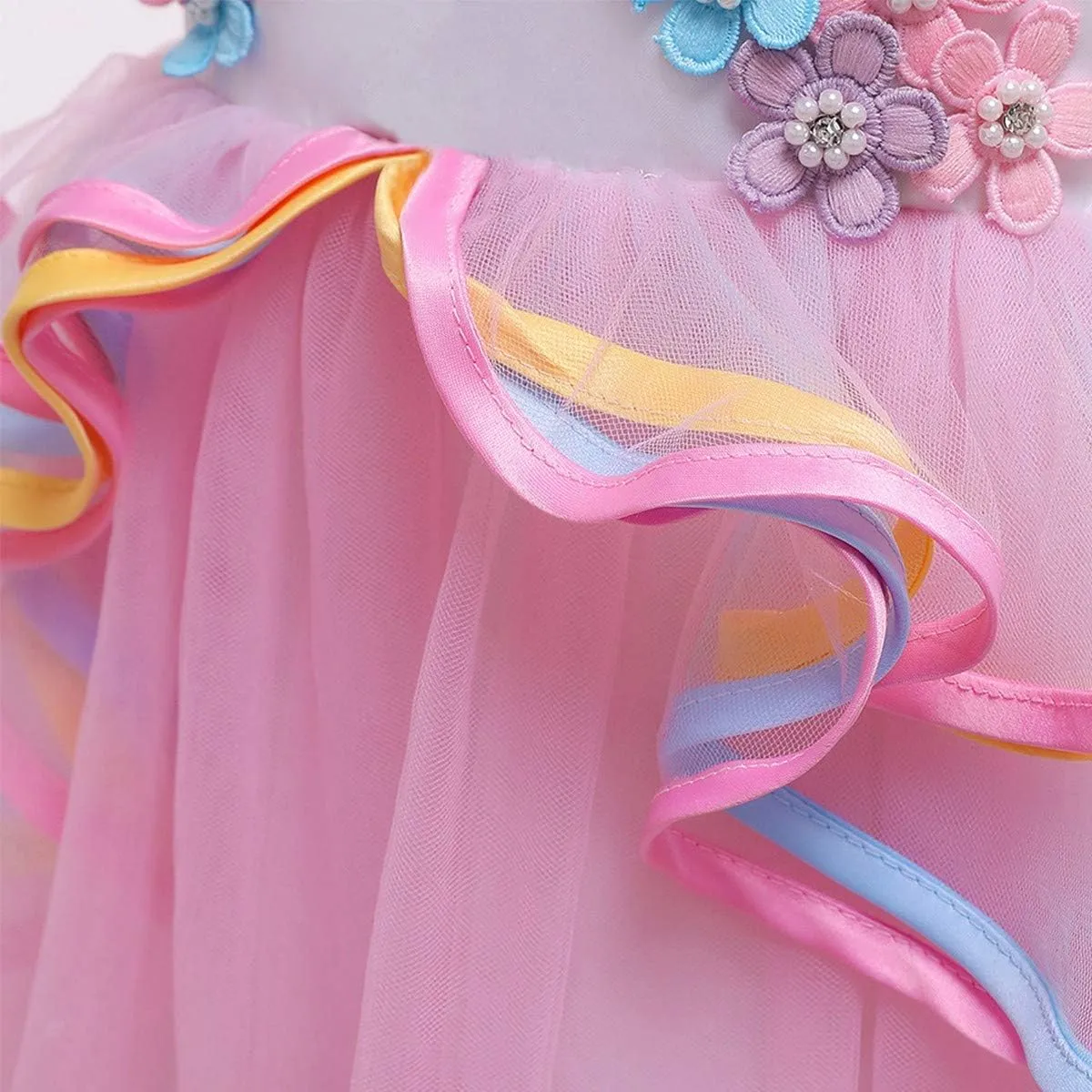 MYRISAM Girl's Unicorn Rainbow Long Tulle Dress Wedding Birthday Princess Carnival Party Performance Dance Pageant Ball Gowns