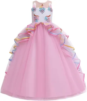 MYRISAM Girl's Unicorn Rainbow Long Tulle Dress Wedding Birthday Princess Carnival Party Performance Dance Pageant Ball Gowns
