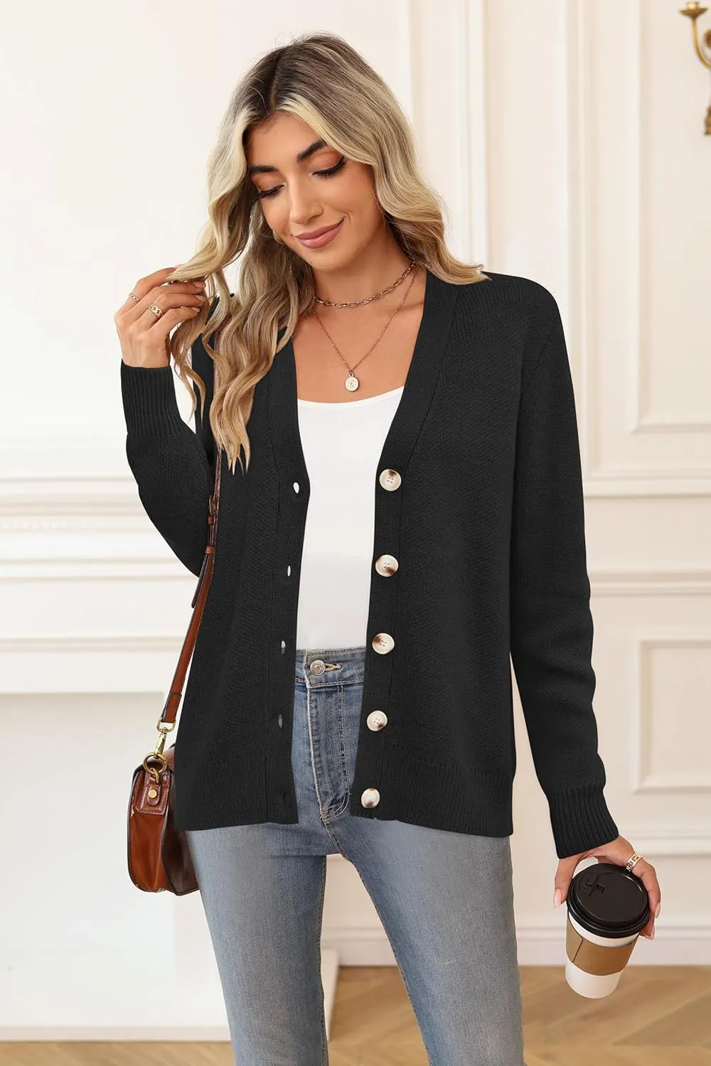Newshows Womens Fall Fashion 2024 Wool Blended Cardigan Sweater Button Down Long Sleeve Knit Outerwear Coats