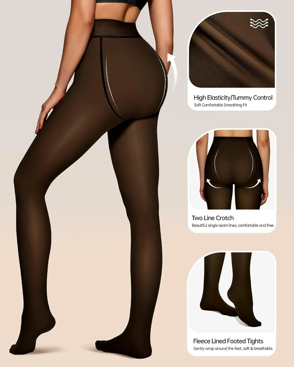 OEAK Womens 2 Pack Fleece Lined Tights Fake Translucent Pantyhose Thermal Opaque High Waisted Leggings Footed Sheer Tights