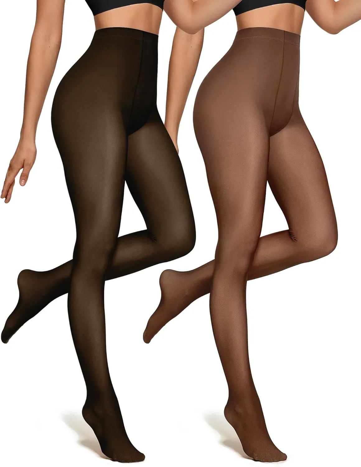 OEAK Womens 2 Pack Fleece Lined Tights Fake Translucent Pantyhose Thermal Opaque High Waisted Leggings Footed Sheer Tights