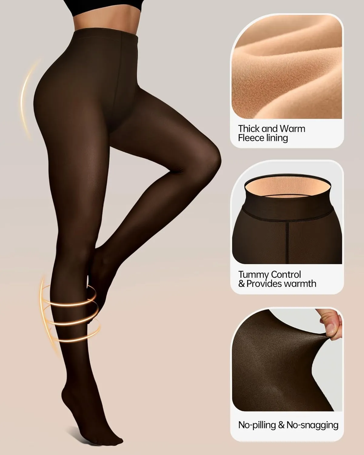 OEAK Womens 2 Pack Fleece Lined Tights Fake Translucent Pantyhose Thermal Opaque High Waisted Leggings Footed Sheer Tights