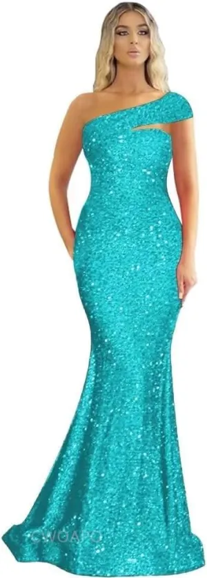 One Shoulder Sequin Prom Dresses Long Sparkly Mermaid Evening Gowns for Women Bodycon Formal Dresses 2025