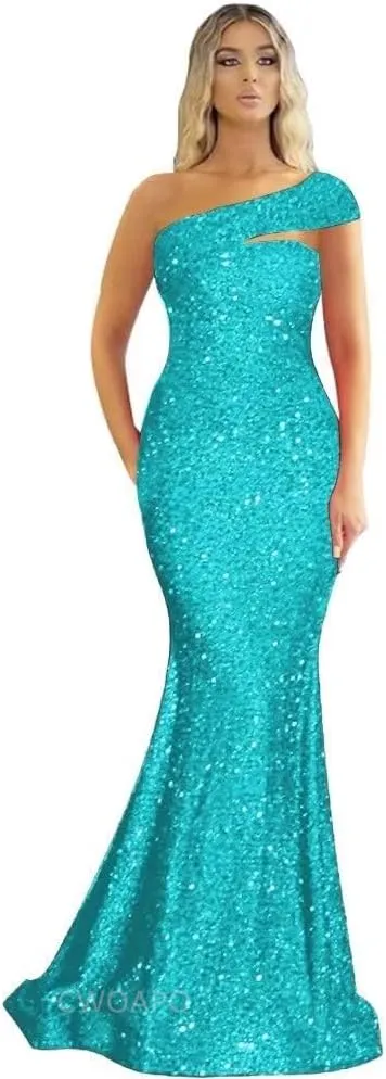One Shoulder Sequin Prom Dresses Long Sparkly Mermaid Evening Gowns for Women Bodycon Formal Dresses 2025