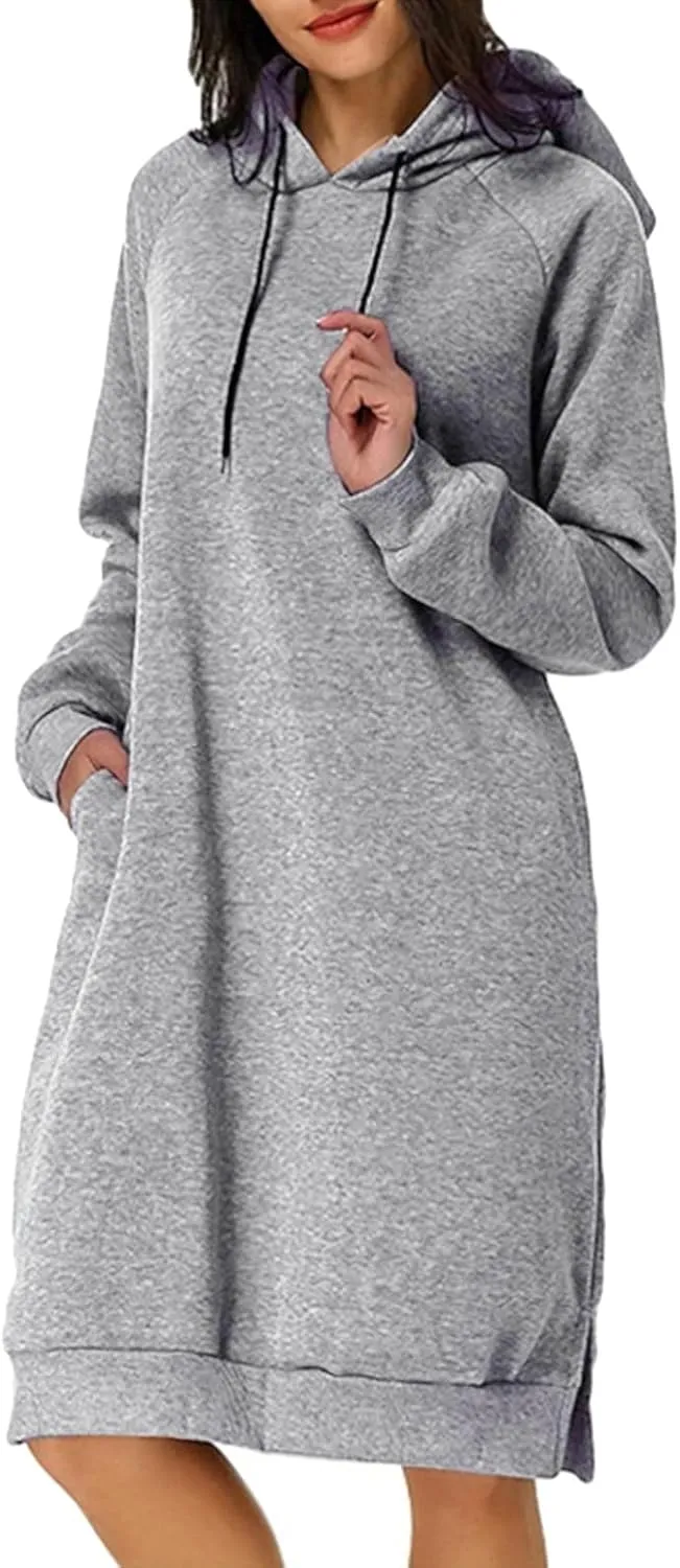 Oversized Hoodie Dress for Women Fleece Hooded Sweatshirt Dress with Pockets Casual Cute Preppy Tunic Mini Dresses