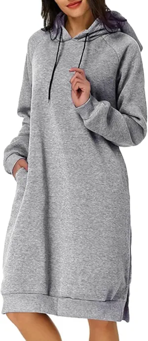 Oversized Hoodie Dress for Women Fleece Hooded Sweatshirt Dress with Pockets Casual Cute Preppy Tunic Mini Dresses