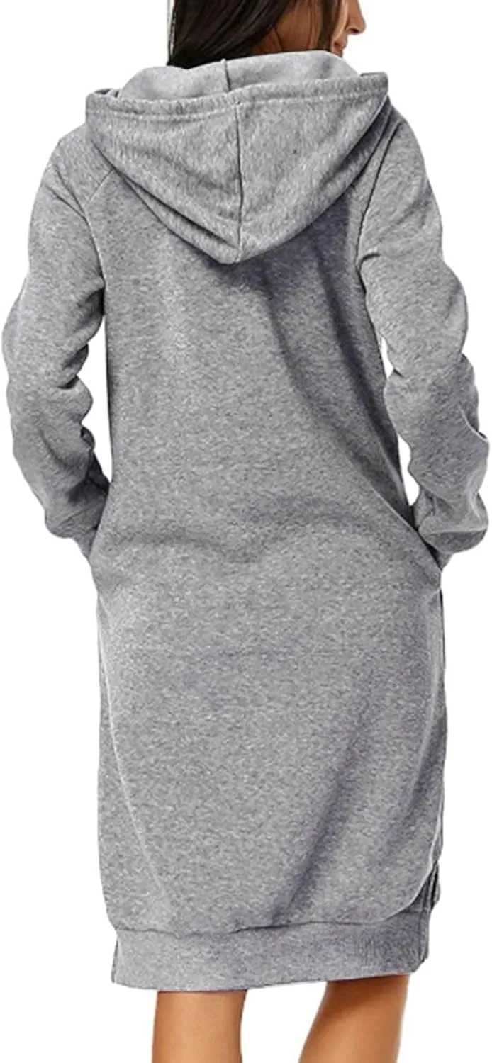 Oversized Hoodie Dress for Women Fleece Hooded Sweatshirt Dress with Pockets Casual Cute Preppy Tunic Mini Dresses