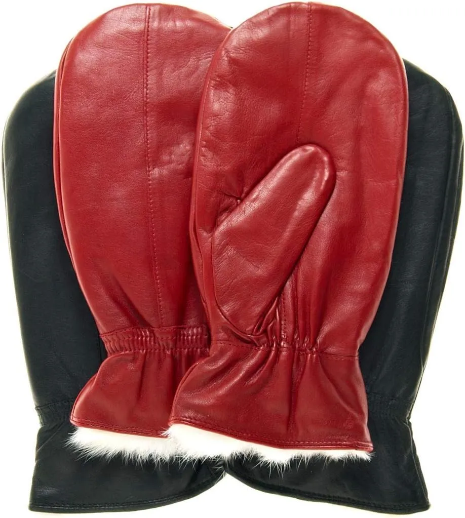 Park City Women’s Leather Mittens (100% Rabbit Fur Lined) Perfect for Driving, Skiing, and Winter Wear (Premium Lambskin)