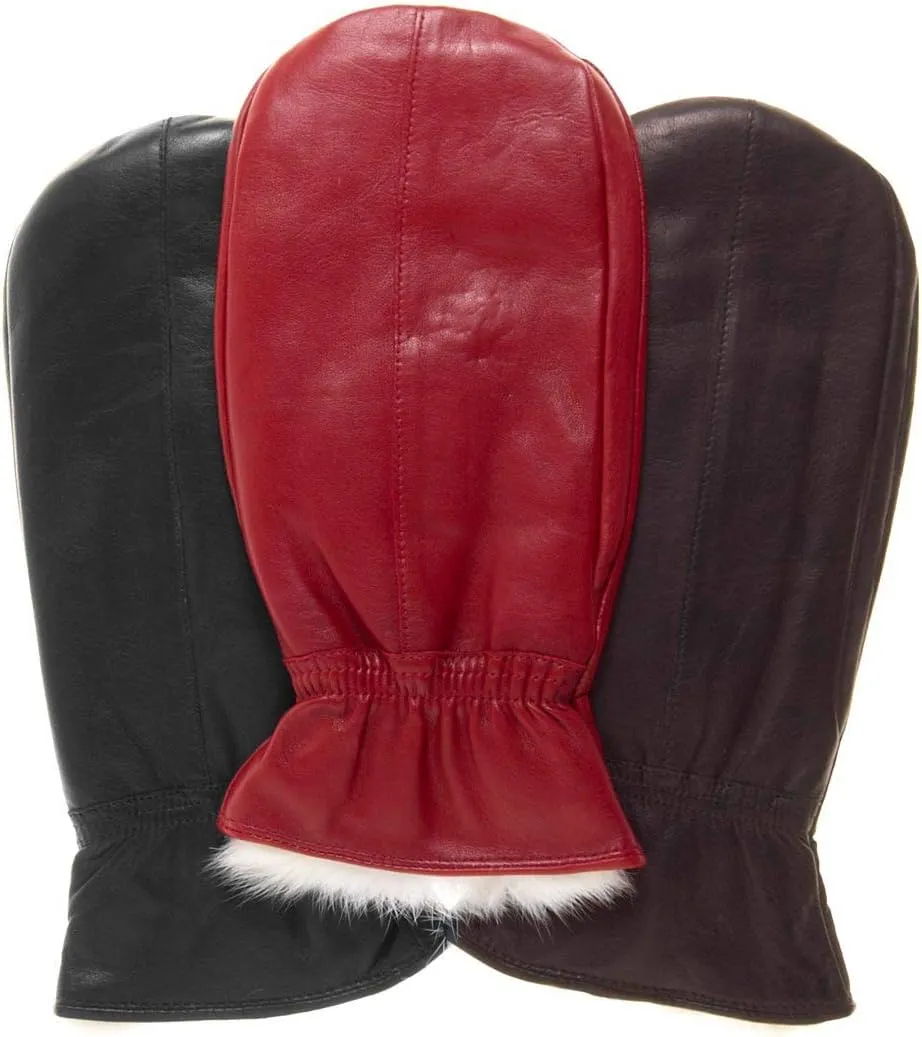 Park City Women’s Leather Mittens (100% Rabbit Fur Lined) Perfect for Driving, Skiing, and Winter Wear (Premium Lambskin)