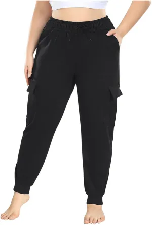 Plus Size Cargo Pants for Women Trendy Stretchy Sweatpants Workout Multi Pockets Mid Rise Jogger Pants Cinch Bottom