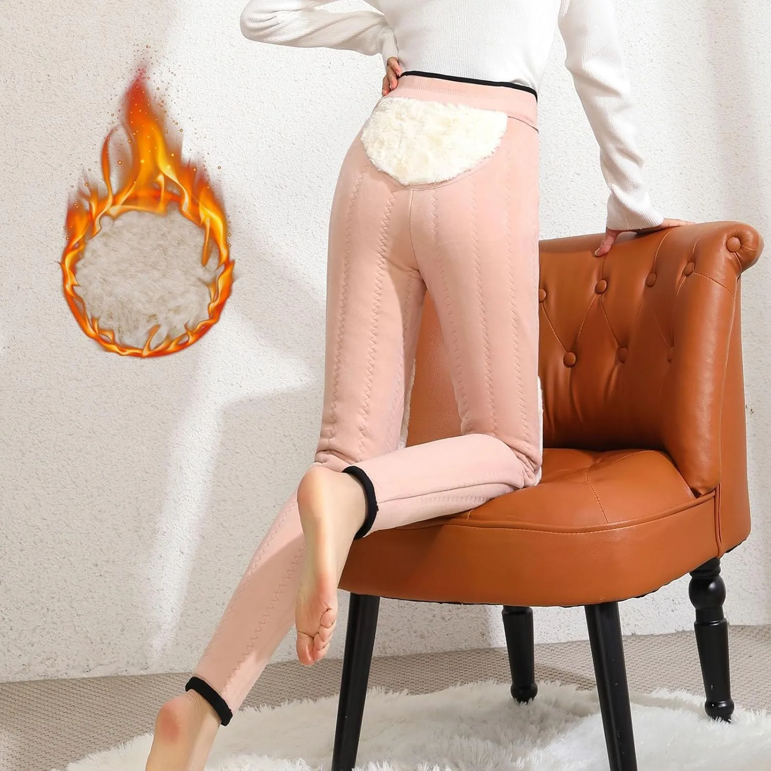 Plus Size Thermal Leggings Women High Waisted Tummy Control Tights Knee Pads Thick Warm Stretchy Fleece Lined Pants