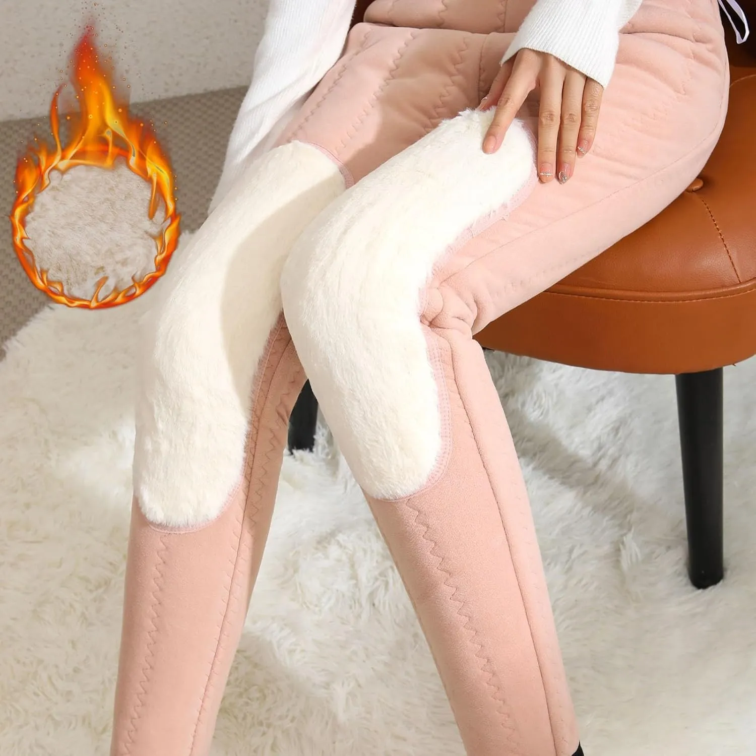Plus Size Thermal Leggings Women High Waisted Tummy Control Tights Knee Pads Thick Warm Stretchy Fleece Lined Pants
