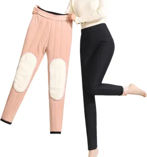 Plus Size Thermal Leggings Women High Waisted Tummy Control Tights Knee Pads Thick Warm Stretchy Fleece Lined Pants