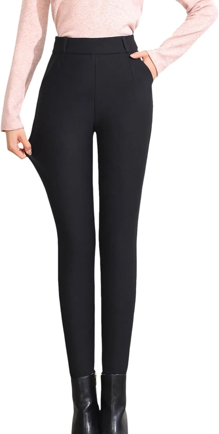 Plus Size Thermal Leggings Women High Waisted Tummy Control Tights Knee Pads Thick Warm Stretchy Fleece Lined Pants