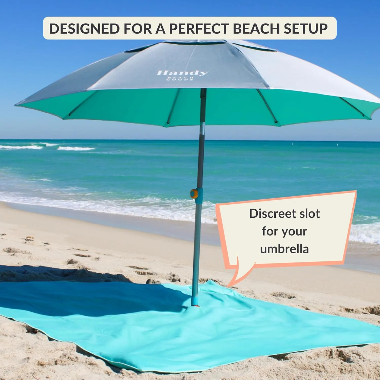 Plush Microfiber Beach Blanket, Large Beach Mat for 1-4 Persons, Sandproof, Windproof | Hole for Umbrella, Corner Sand Pockets to Fight Wind (Bag for Blanket Included)