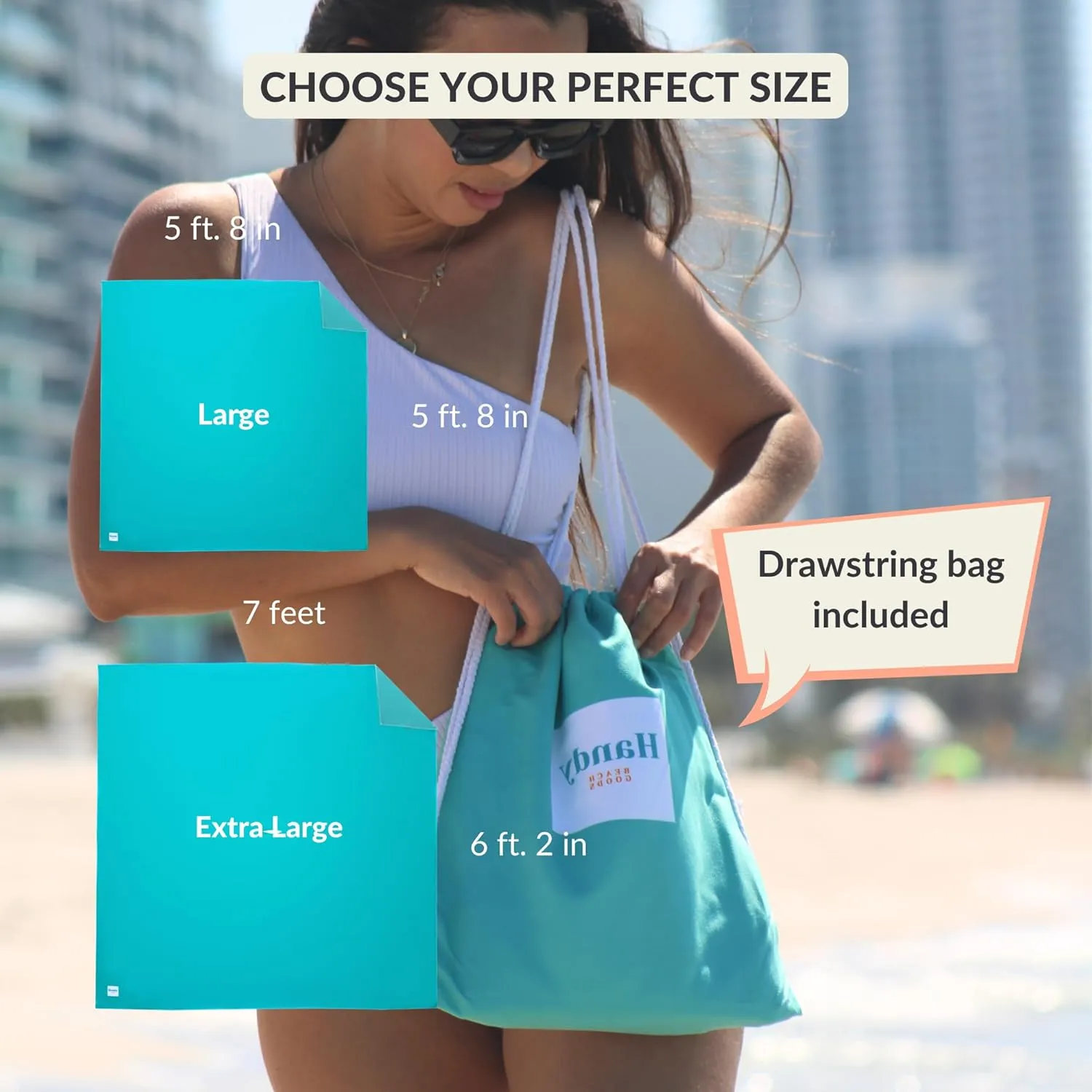 Plush Microfiber Beach Blanket, Large Beach Mat for 1-4 Persons, Sandproof, Windproof | Hole for Umbrella, Corner Sand Pockets to Fight Wind (Bag for Blanket Included)