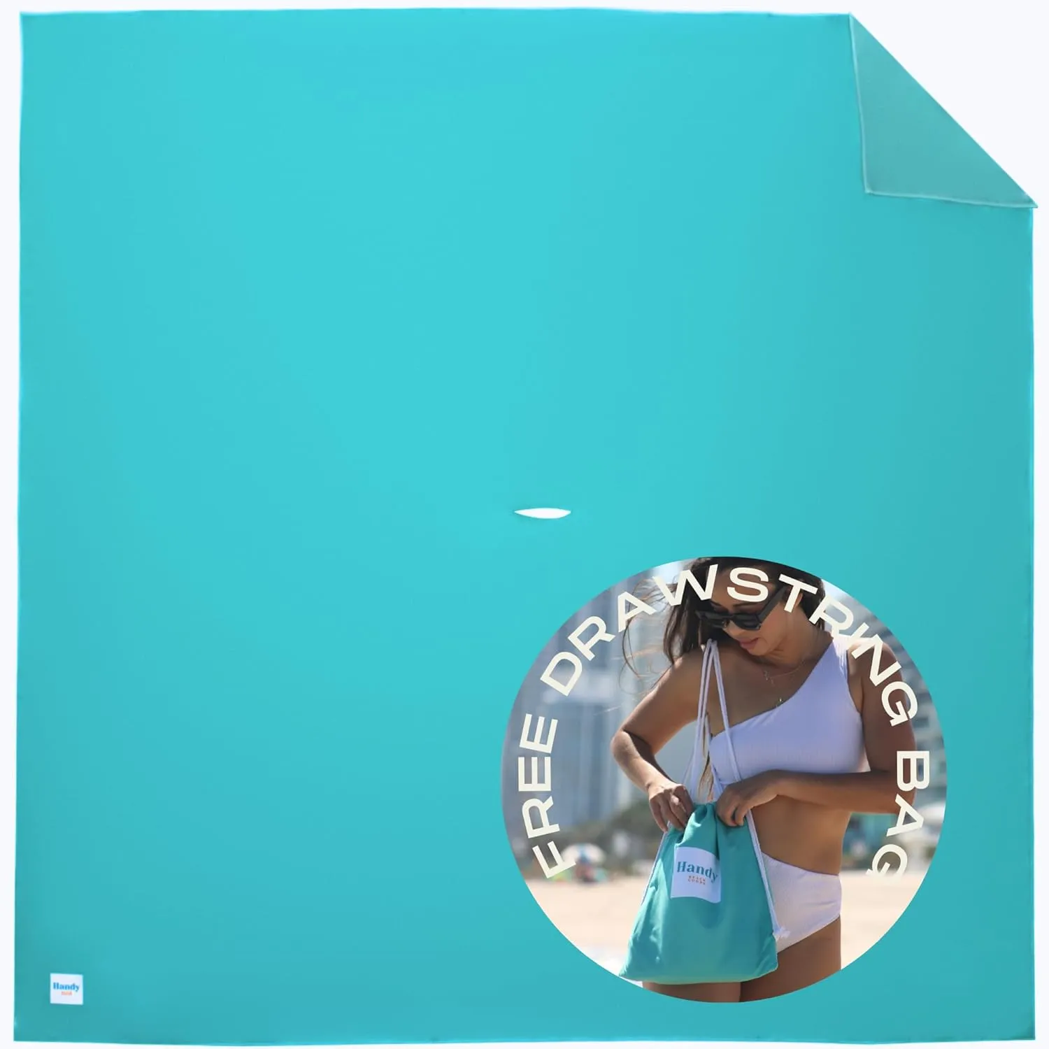 Plush Microfiber Beach Blanket, Large Beach Mat for 1-4 Persons, Sandproof, Windproof | Hole for Umbrella, Corner Sand Pockets to Fight Wind (Bag for Blanket Included)