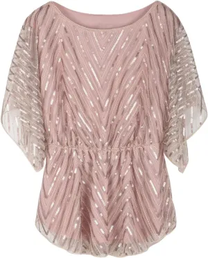 PrettyGuide Women's Sequin Blouse Tops Sparkly Beaded Evening Formal Party Dressy Tops