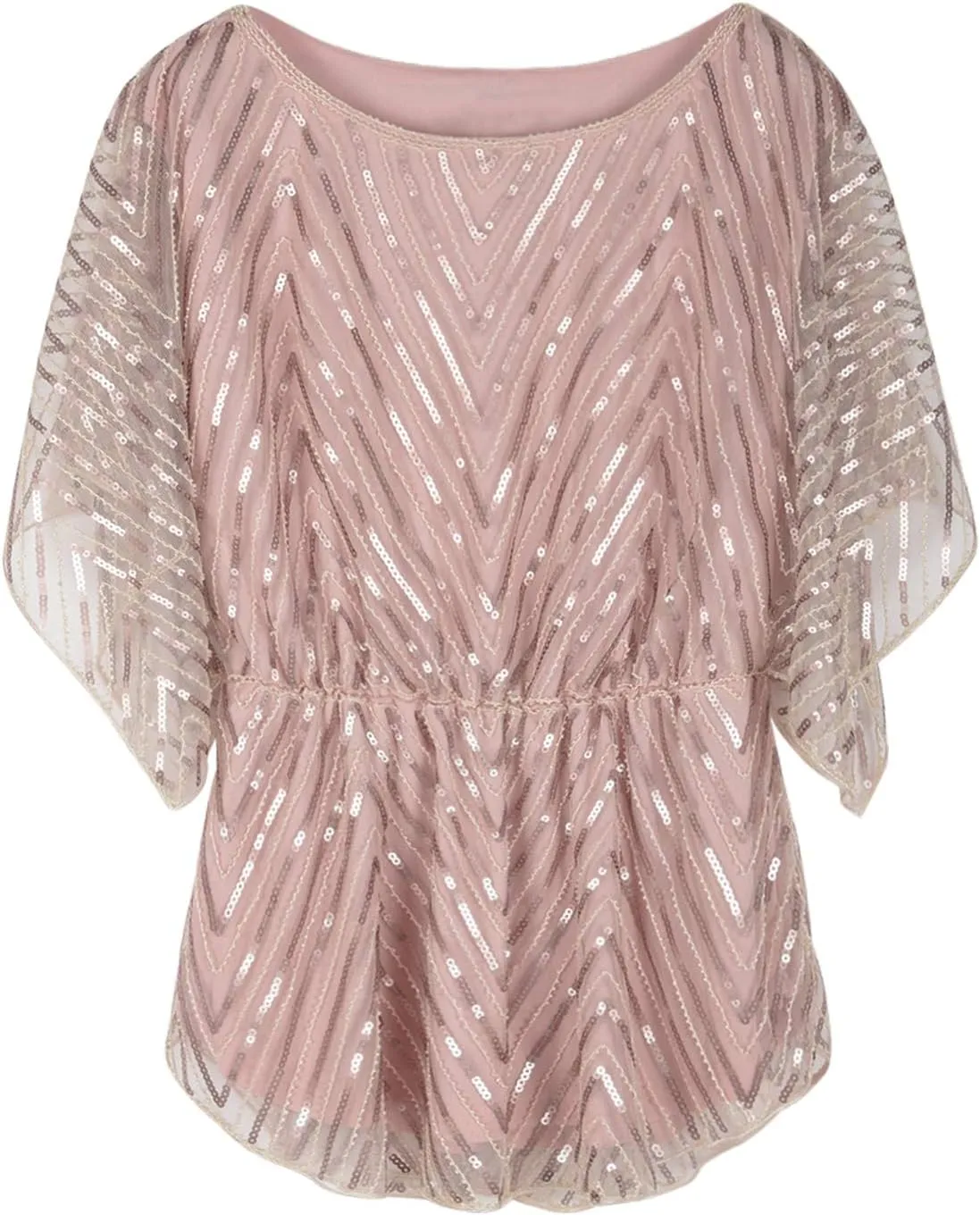 PrettyGuide Women's Sequin Blouse Tops Sparkly Beaded Evening Formal Party Dressy Tops
