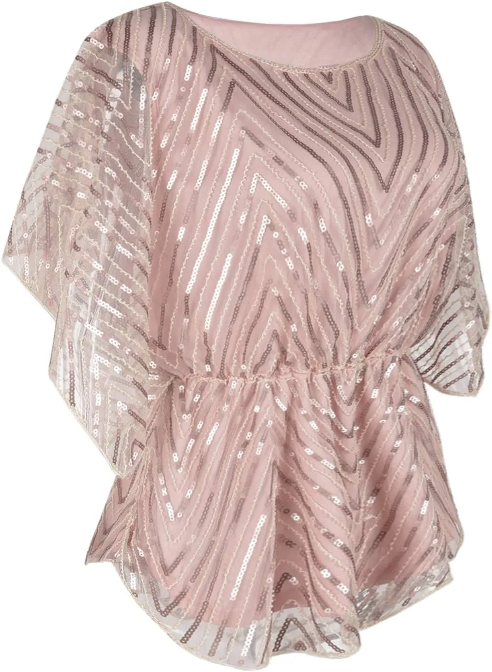 PrettyGuide Women's Sequin Blouse Tops Sparkly Beaded Evening Formal Party Dressy Tops