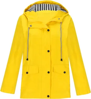 Raincoat Hoodie for Women, Teen Girls Lightweight Hooded Jacket Solid Rain Jacket Outdoor Raincoat Windproof