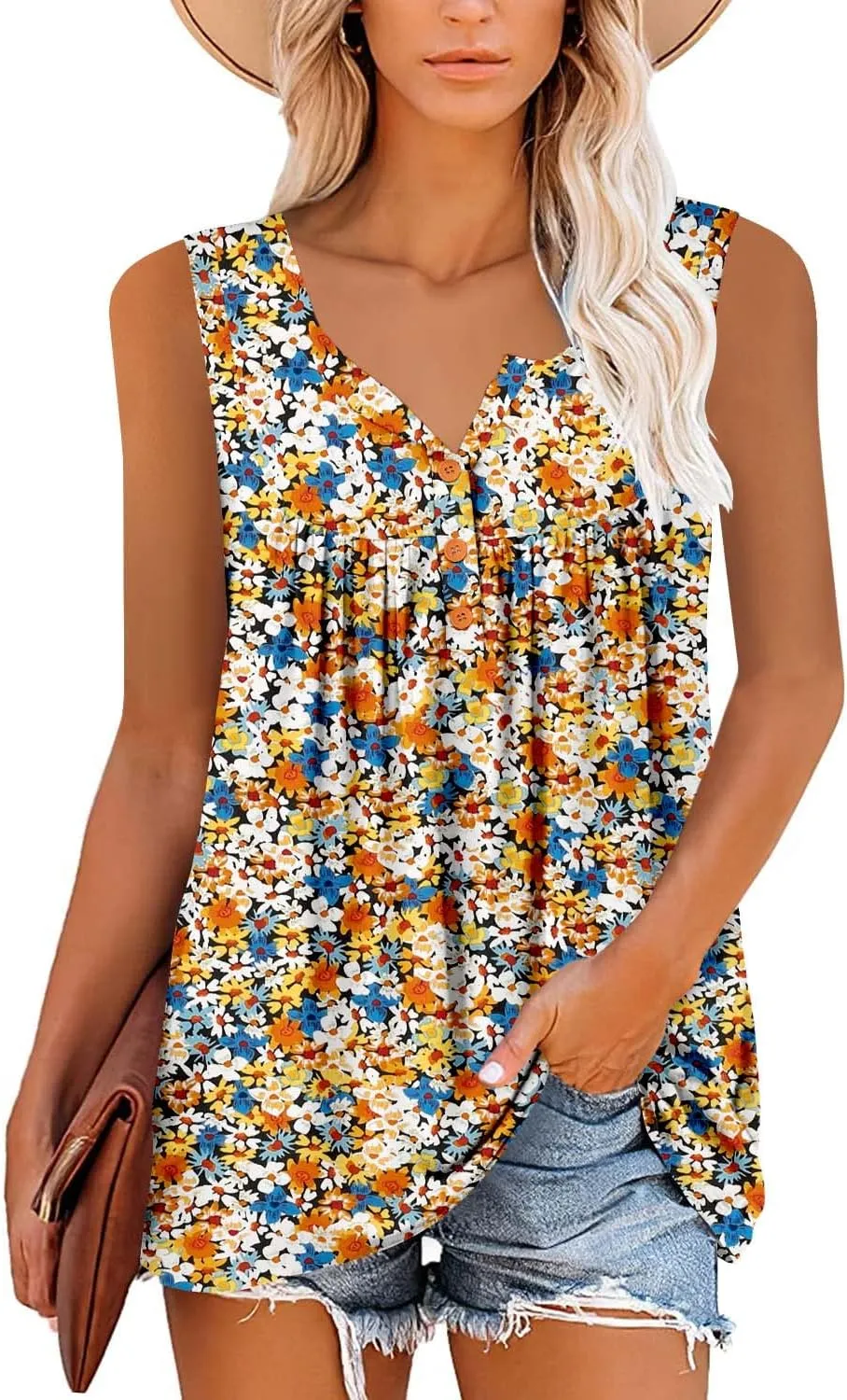 ROSELINLIN Womens Tank Tops and Short Sleeve Floral Summer Tops