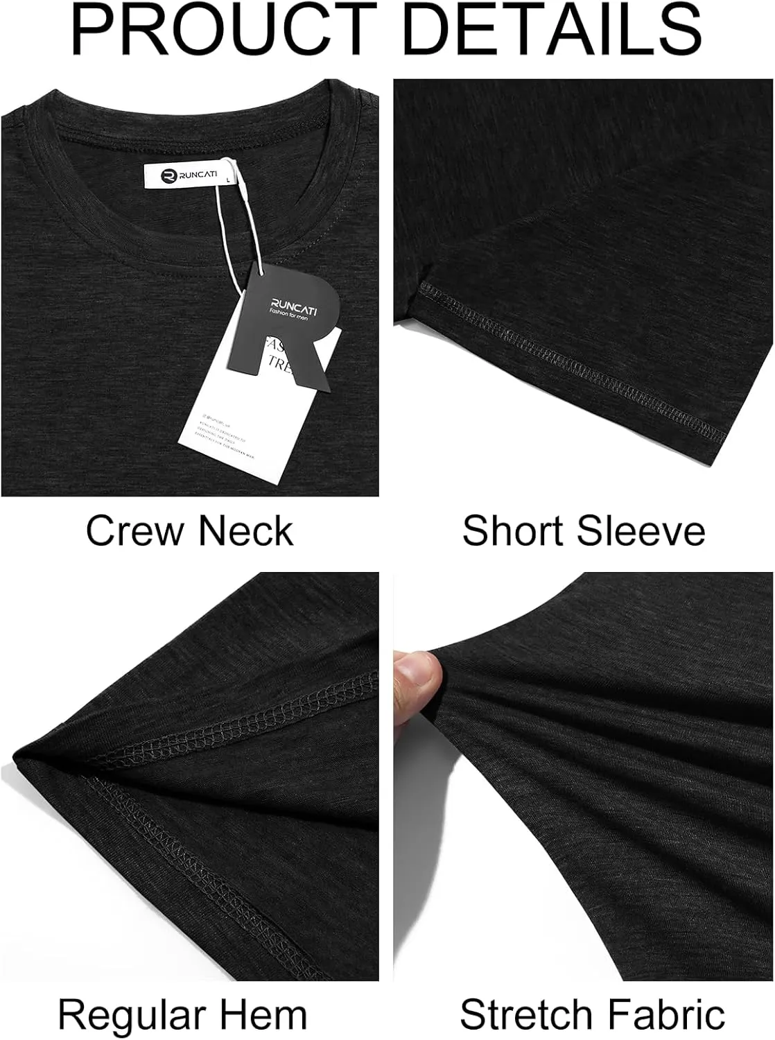 Runcati Mens Short Sleeve T-Shirts Classic Crew Neck Casual Shirt Summer Basic Lightweight Fashion Moisture Wicking Tees