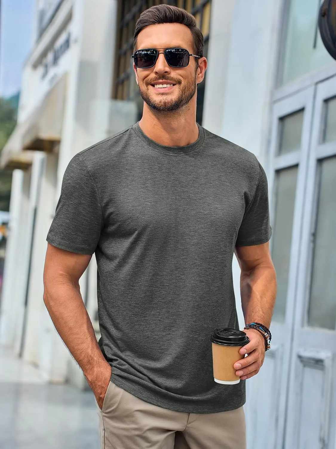 Runcati Mens Short Sleeve T-Shirts Classic Crew Neck Casual Shirt Summer Basic Lightweight Fashion Moisture Wicking Tees