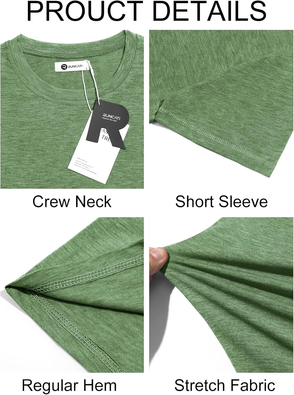 Runcati Mens Short Sleeve T-Shirts Classic Crew Neck Casual Shirt Summer Basic Lightweight Fashion Moisture Wicking Tees