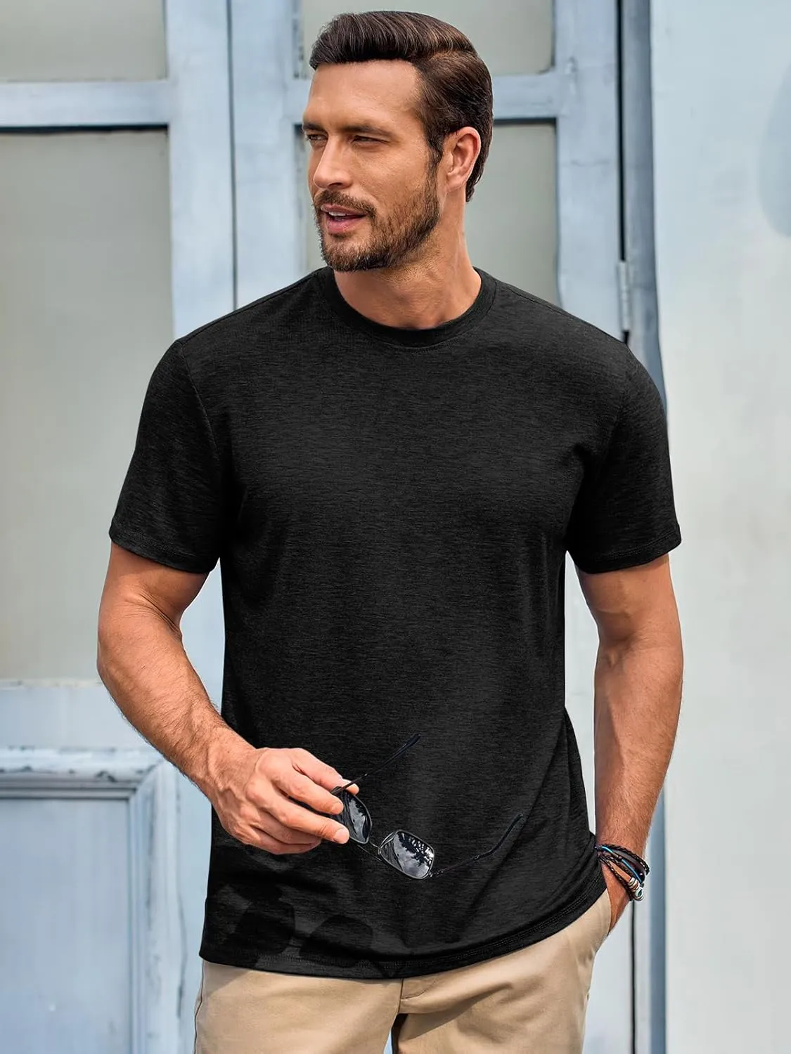 Runcati Mens Short Sleeve T-Shirts Classic Crew Neck Casual Shirt Summer Basic Lightweight Fashion Moisture Wicking Tees