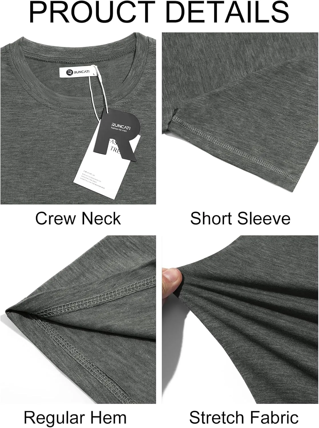 Runcati Mens Short Sleeve T-Shirts Classic Crew Neck Casual Shirt Summer Basic Lightweight Fashion Moisture Wicking Tees