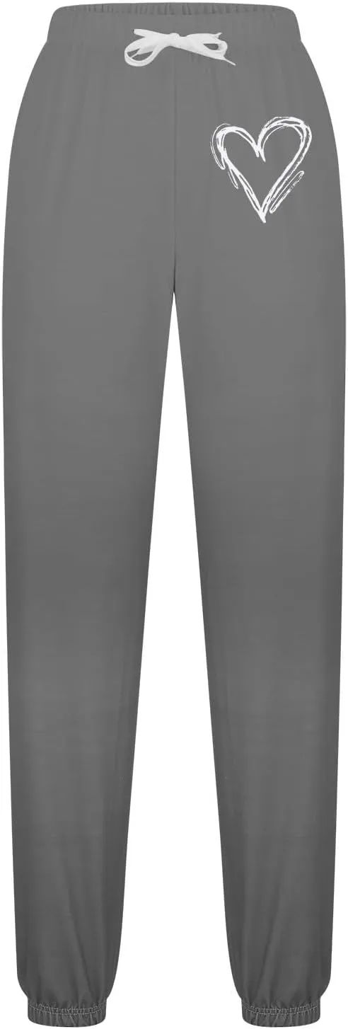 Ruziyoog Women's Casual Baggy Fleece Sweatpants Cute Heart Print Workout Active Joggers Pants Baggy Lounge Bottoms
