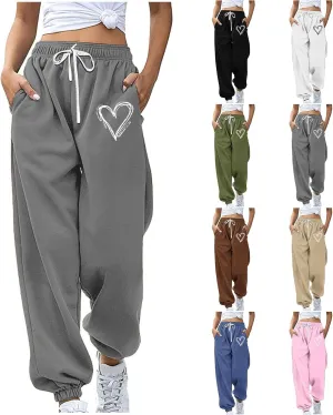 Ruziyoog Women's Casual Baggy Fleece Sweatpants Cute Heart Print Workout Active Joggers Pants Baggy Lounge Bottoms