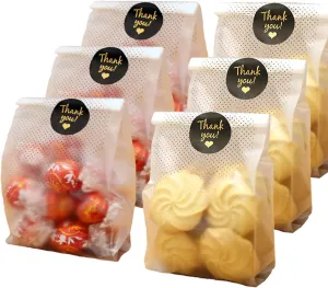 SAILING-GO 100 pcs./Pack Translucent Plastic Bags for Cookie,Cake,Chocolate,Candy,Snack Wrapping Good for Bakery Party with Thank You Stickers