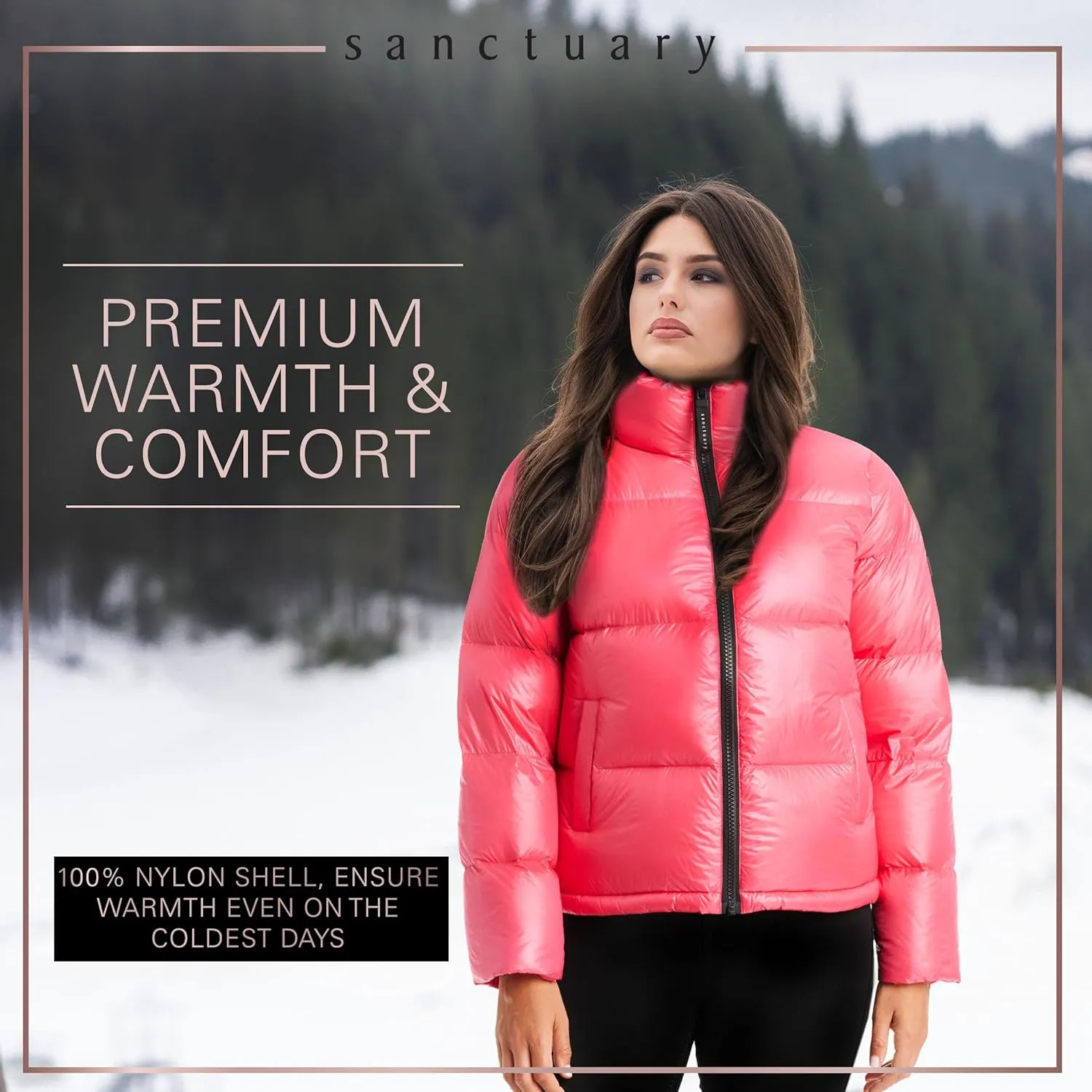 Sanctuary Short Winter Jackets for Women - Down Puffer Jacket Women with Stand Collar, Storm Cuffs, & Front Pockets