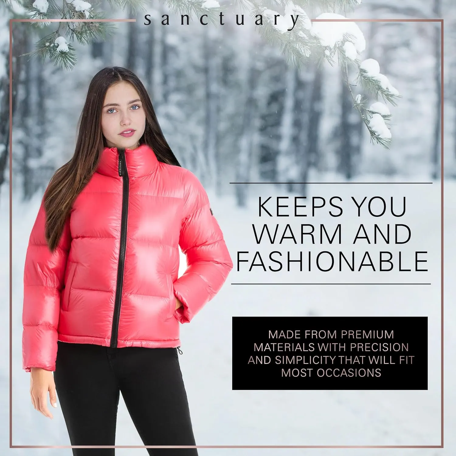 Sanctuary Short Winter Jackets for Women - Down Puffer Jacket Women with Stand Collar, Storm Cuffs, & Front Pockets