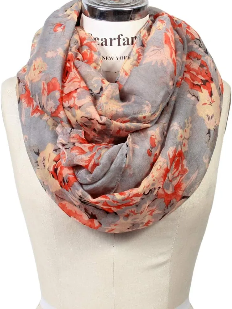 Scarfand's Romantic Rose Prints & Floral Patterns Lightweight Infinity Fashion Scarves Wraps