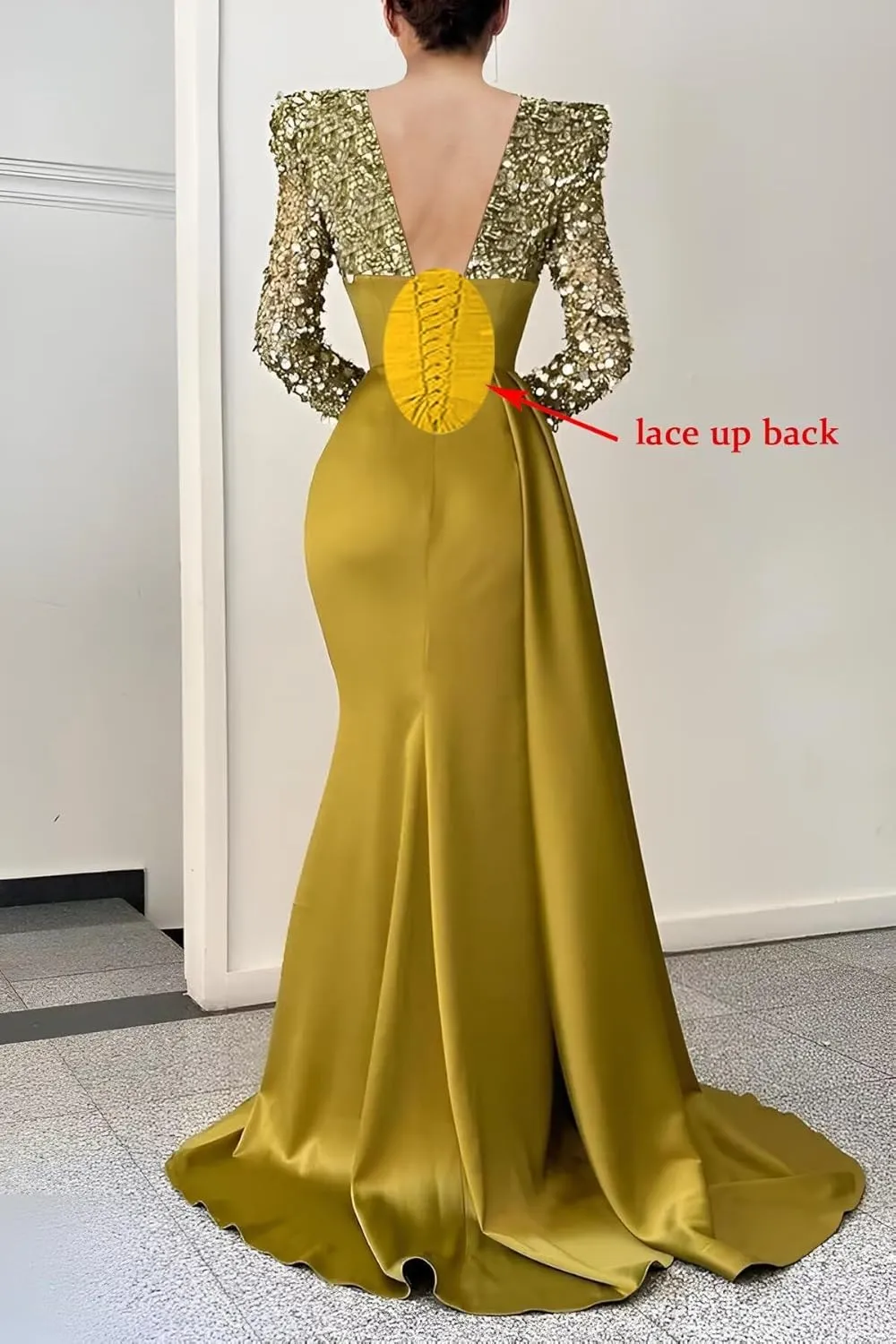 Sequin Mermaid Prom Dresses 2024 Long Sleeve Satin Sparkly V-Neck Evening Formal Wedding Party Gown with Slit