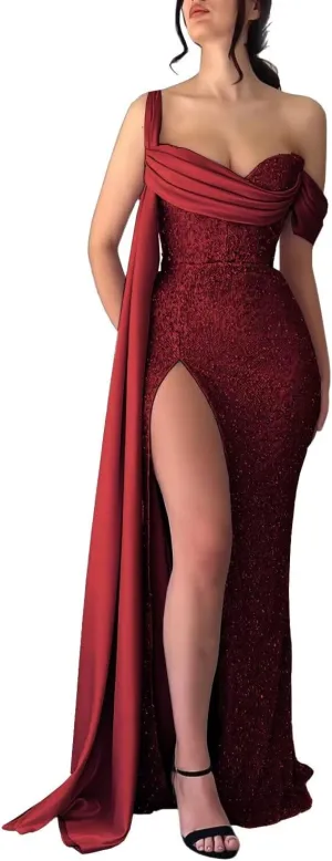 Sequin Mermaid Prom Dresses 2024 Off Shoulder Bridesmaid Dresses for Wedding Sweetheart Formal Evening Party Gowns