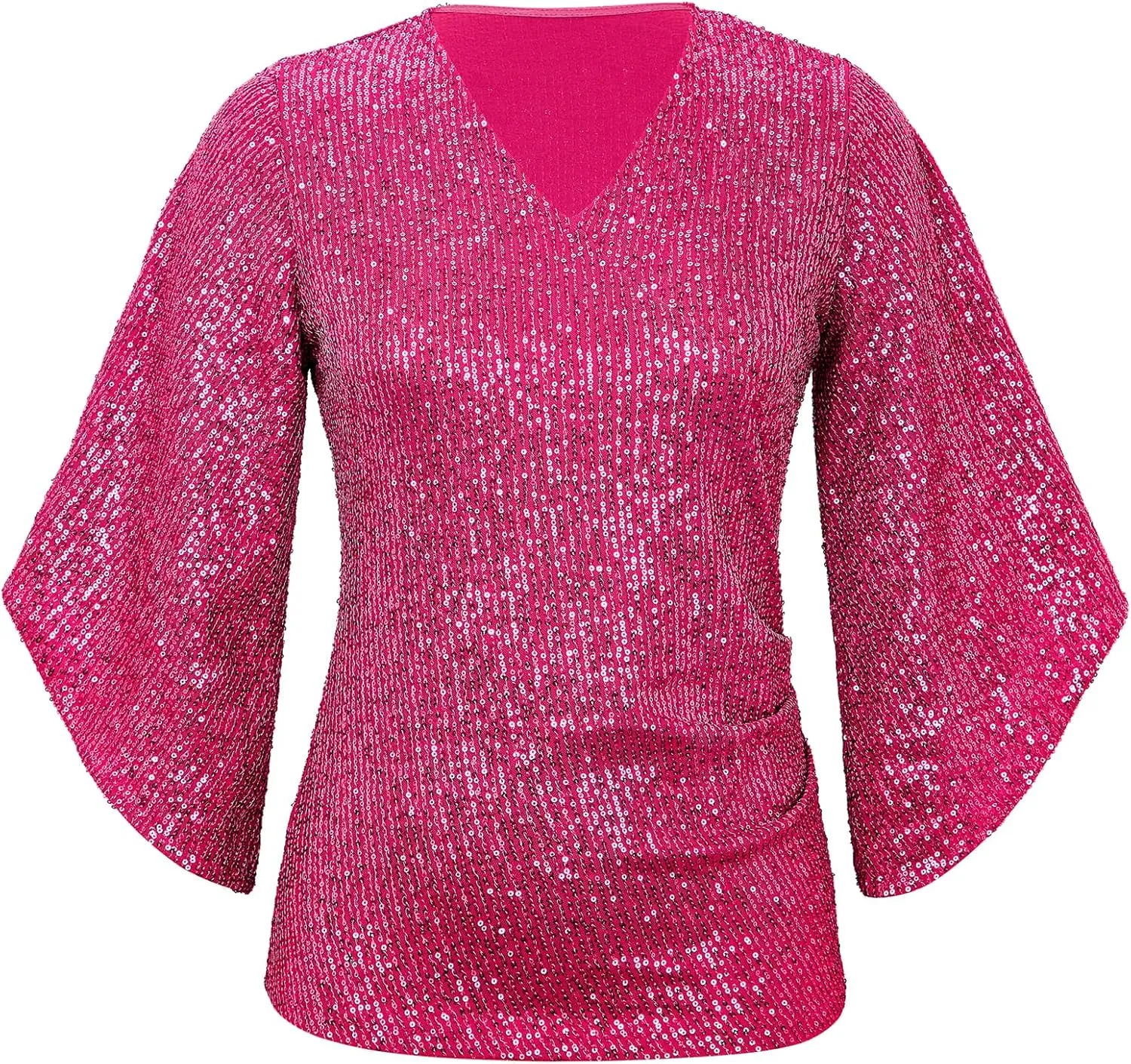 Sequin Tops for Women 3/4 Sleeve Blouse for Women Dressy Sparkly Tops V Neck Outfits for Party Glitter Tops