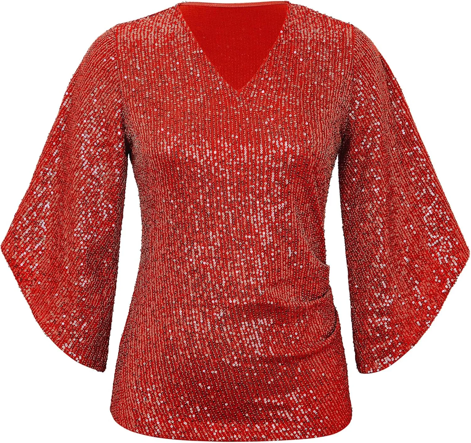 Sequin Tops for Women 3/4 Sleeve Blouse for Women Dressy Sparkly Tops V Neck Outfits for Party Glitter Tops