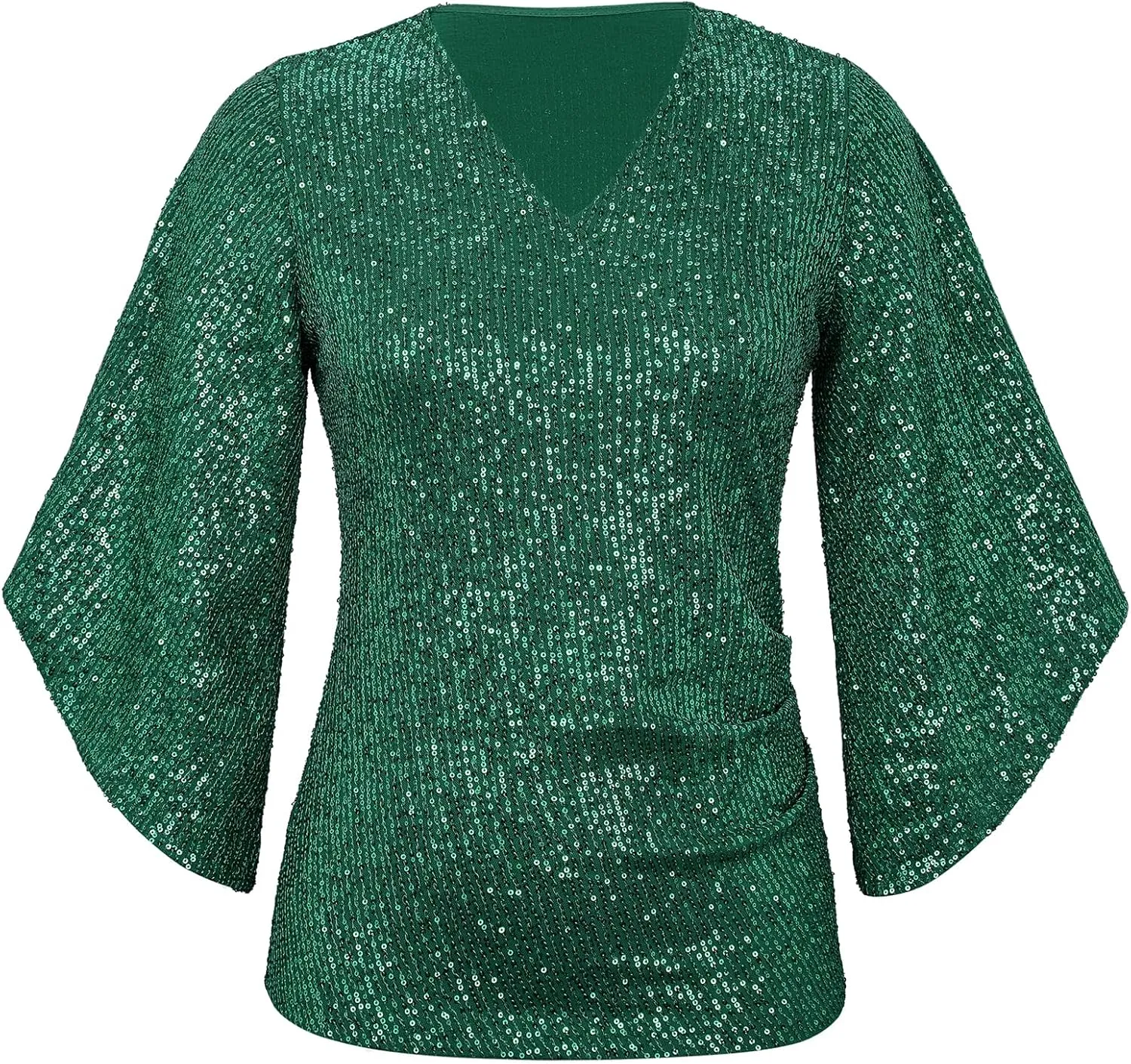 Sequin Tops for Women 3/4 Sleeve Blouse for Women Dressy Sparkly Tops V Neck Outfits for Party Glitter Tops
